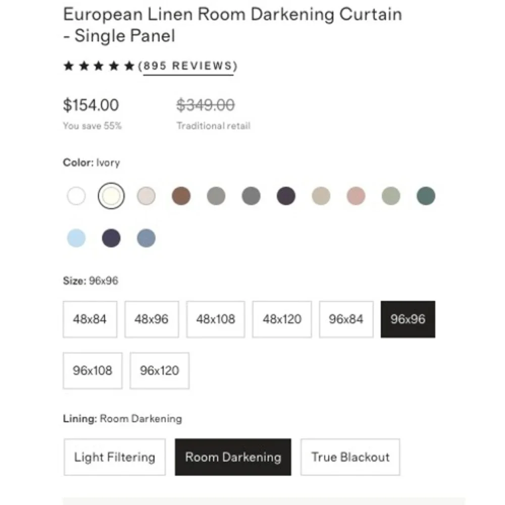NWOT QUINCE Ivory Luxe Linen Room Darkening Organic Single Panel 48x96 MSRP $110